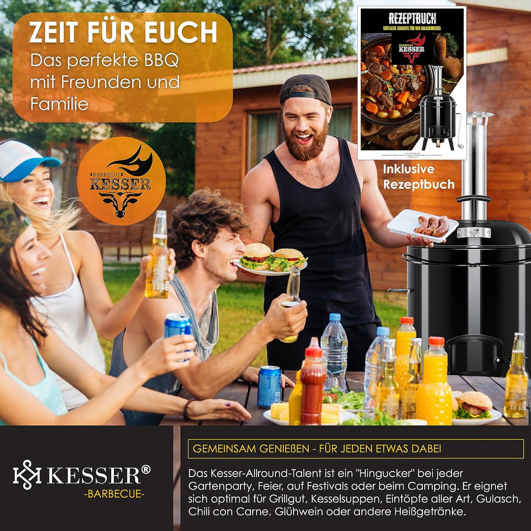 KESSER® Gulaschkessel Gulaschkanone | Eintopfofen mit Grillfunktion Ofen Grill Kugelgrill + Hähnchen