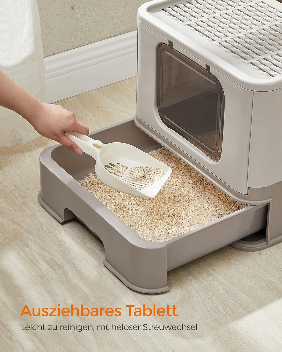 Feandrea Katzenklo 2er Set, Katzentoilette, mit Deckel, ausziehbares Tablett, Schaufel, Bürste, für