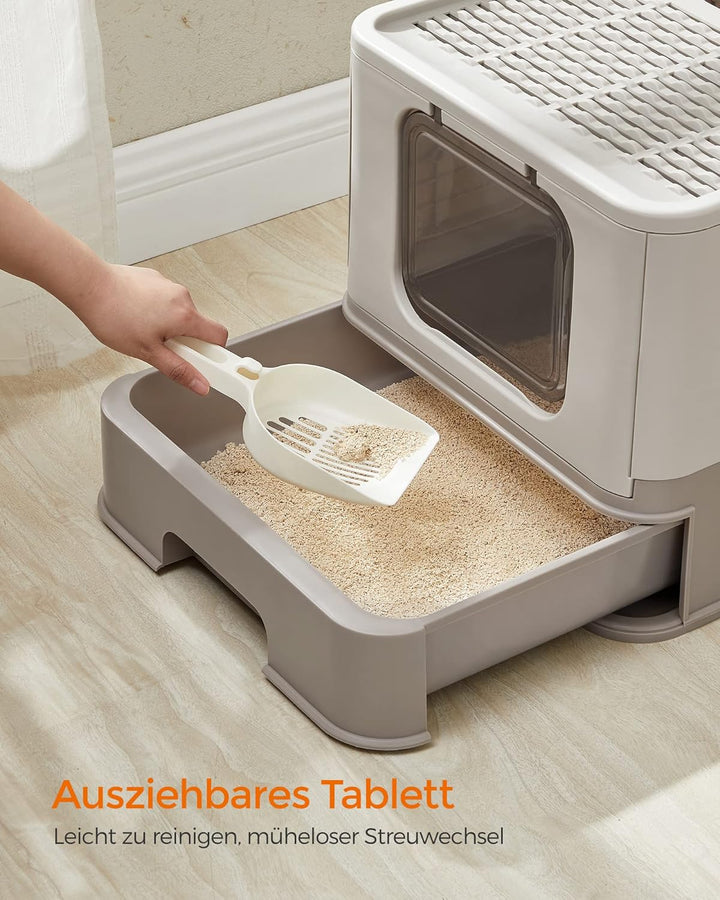 Feandrea Katzenklo 2er Set, Katzentoilette, mit Deckel, ausziehbares Tablett, Schaufel, Bürste, für