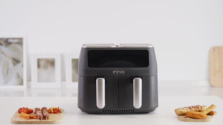 EVVO Luftfritteuse ohne Öl, 8 l, 2.800 W, Doppelkorb, Antihaftbehälter, Dual-Cyclone-Technologie, 10
