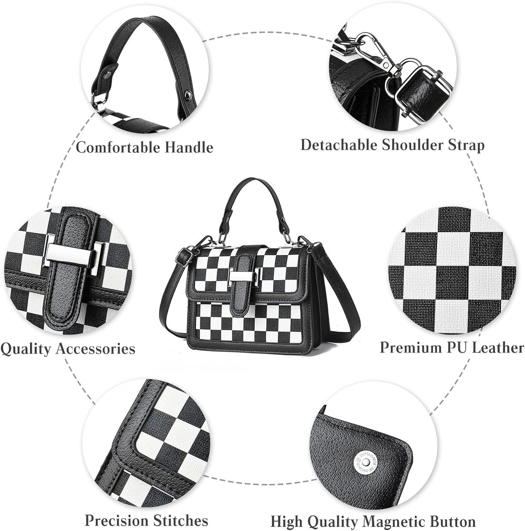 FANDARE Mode Damen Handtasche Schultertasche PU-Leder Tragetasche Schachbrett Umhängetasche Wasserdi