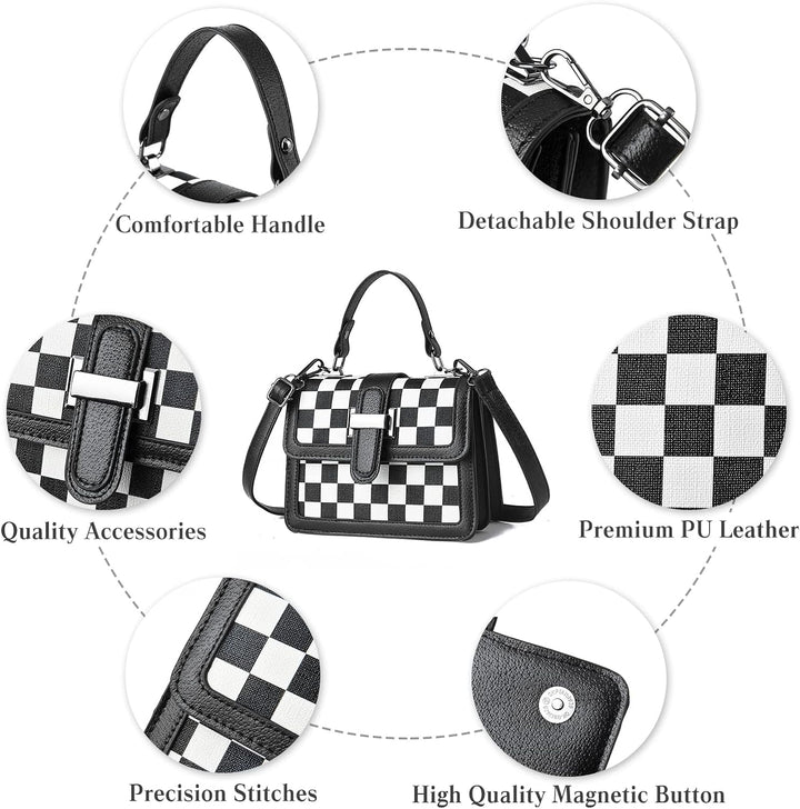FANDARE Mode Damen Handtasche Schultertasche PU-Leder Tragetasche Schachbrett Umhängetasche Wasserdi