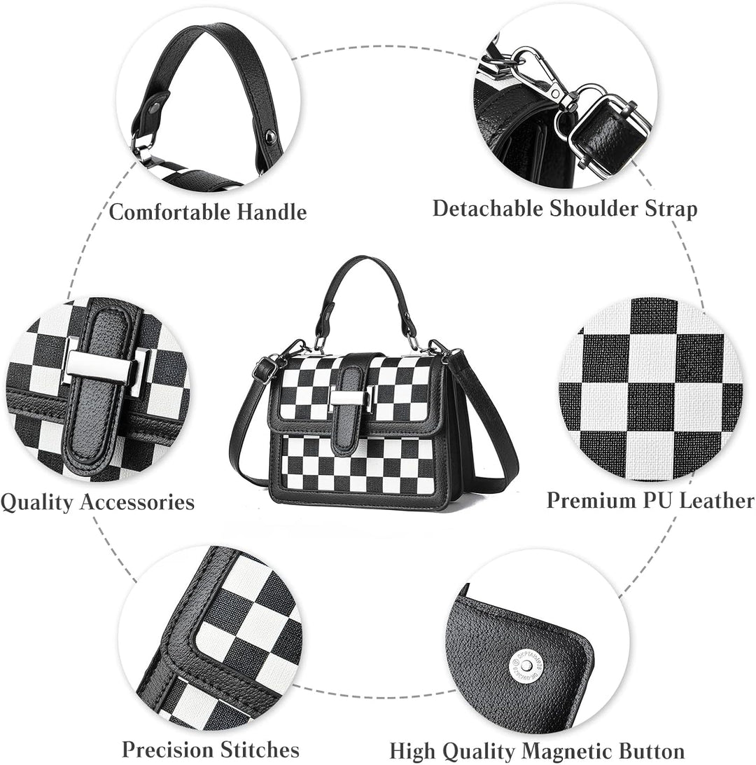 FANDARE Mode Damen Handtasche Schultertasche PU-Leder Tragetasche Schachbrett Umhängetasche Wasserdi
