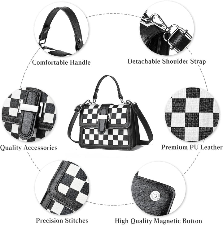 FANDARE Mode Damen Handtasche Schultertasche PU-Leder Tragetasche Schachbrett Umhängetasche Wasserdi
