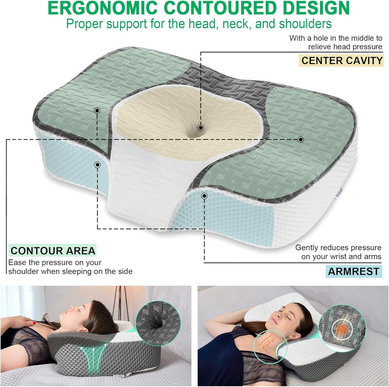 Elviros Orthopädisches Kissen aus Memory Foam, Kopfkissen Nackenschmerzen, Schlafkissen, Ergonomisch