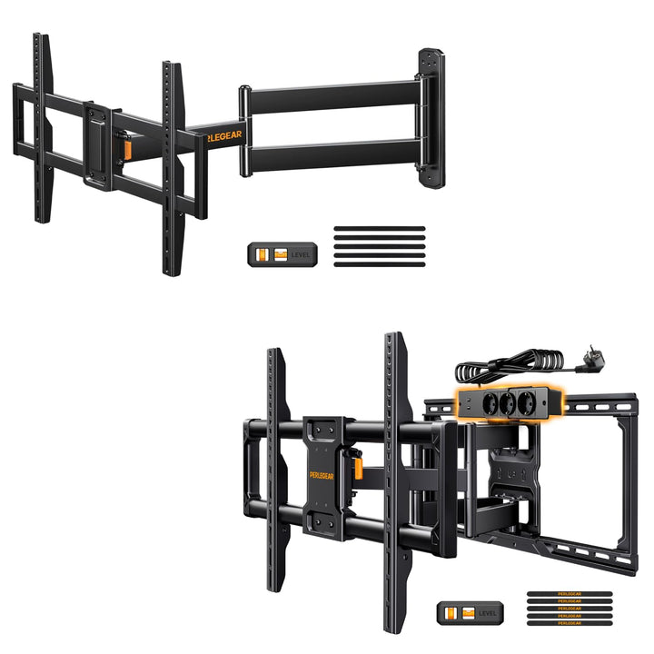 Perlegear TV Wandhalterung PGLF18 mit 822mm Langem Arm & PGLF11 TV Wandhalterung mit Steckdosenleist