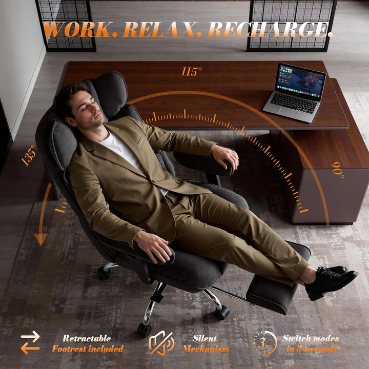 Efomao XXL Bürostuhl bis 200 kg, Schwerlast Stoff Chefsessel mit Fussstütze, Ergonomischer Computers