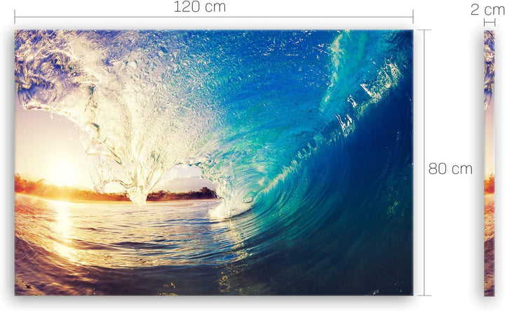 ge Bildet Bild auf Leinwand | the Wave - Welle Surfen Wasser Sonnenuntergang blau gelb orange S in 1