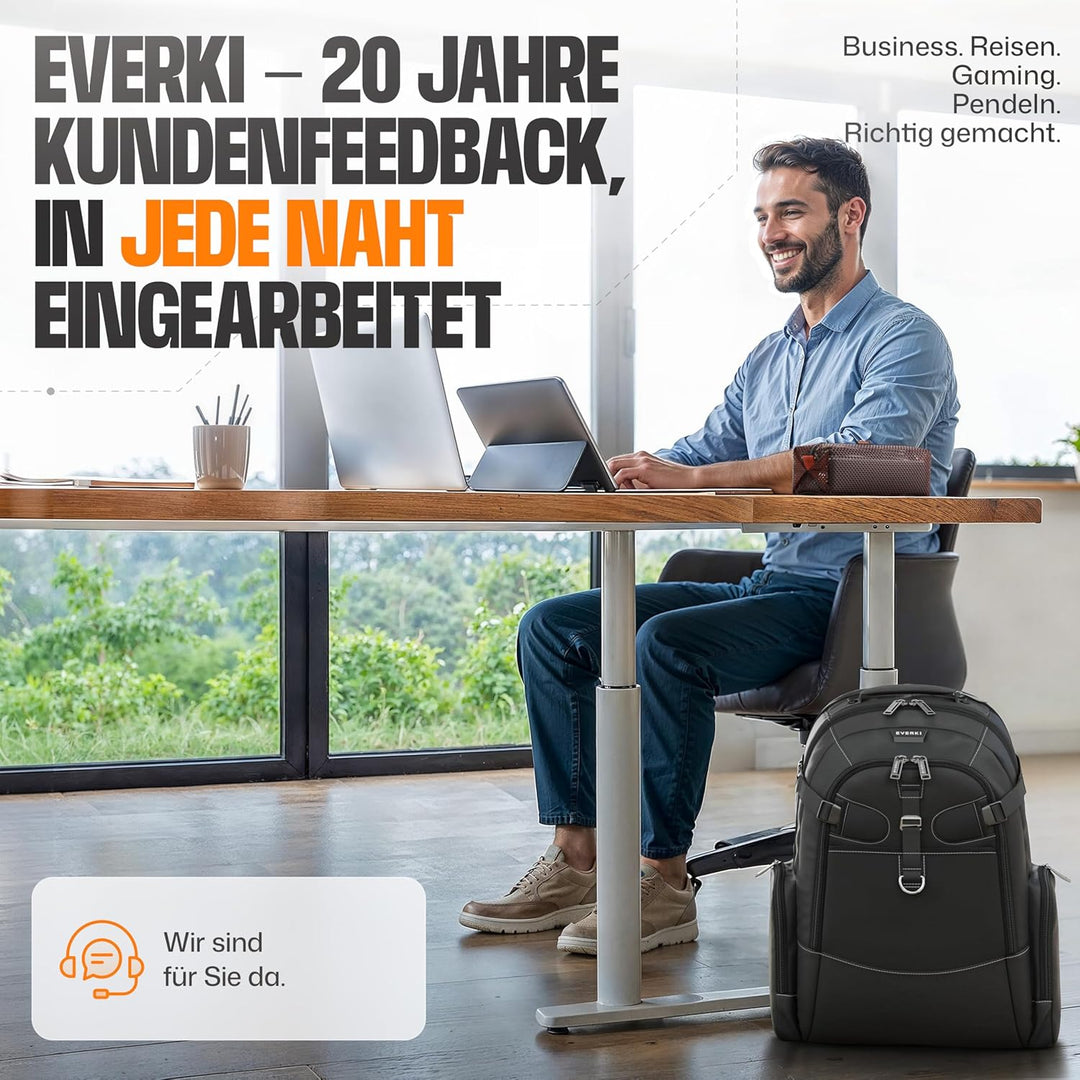 Everki Business 120 2 Laptop-Rucksack mit Regenschutz, 40L Fassungsvermögen, grosses Fach für Laptop