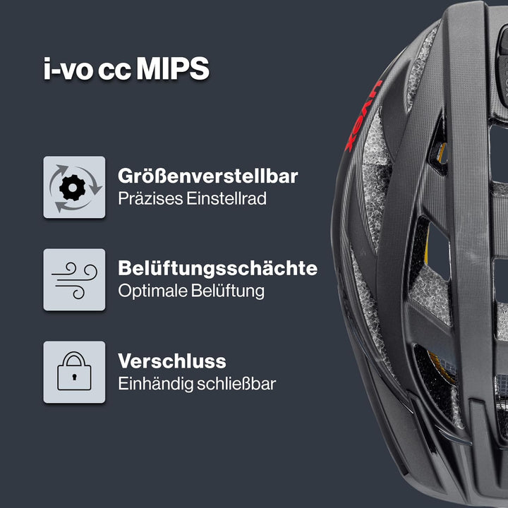Uvex i-vo cc Mips - Allround Helm - Fahrradhelm Titan - Red Mat 52-57 cm Single, Titan - Red Mat 52-