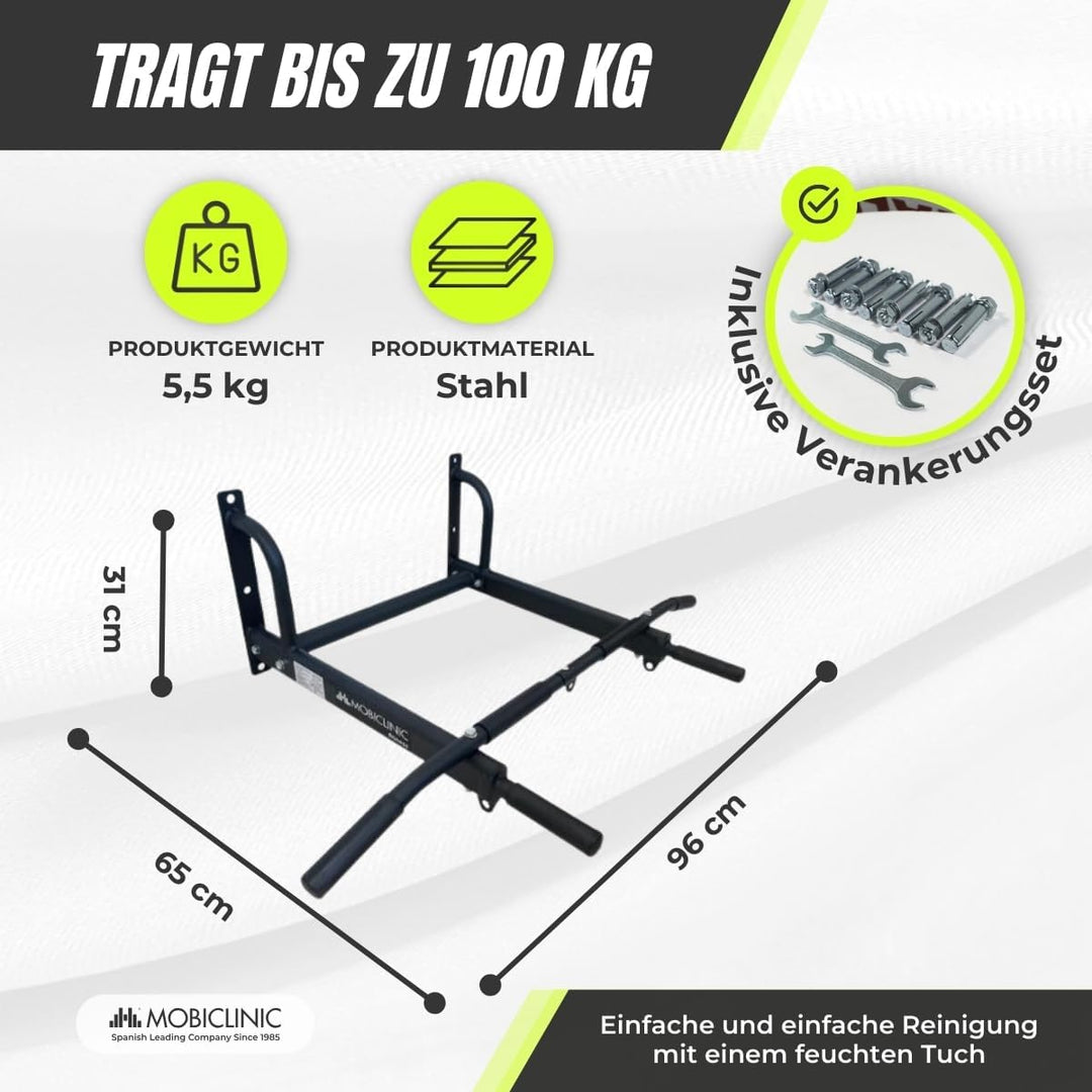 Mobiclinic®, Klimmzugstange, Inklusives befestigungsset, Geeignet für boxsack, Rutschfeste griffe, W