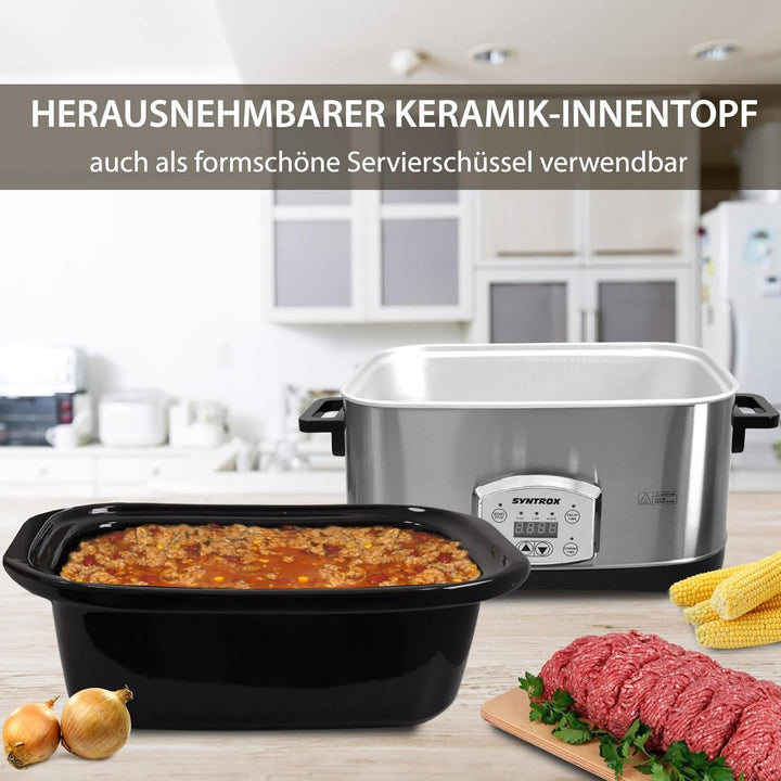 Syntrox 7,5 l Slow Cooker | Schmortopf | Schongarer | Multikocher Lotel, Warmhaltefunktion, Spülmasc