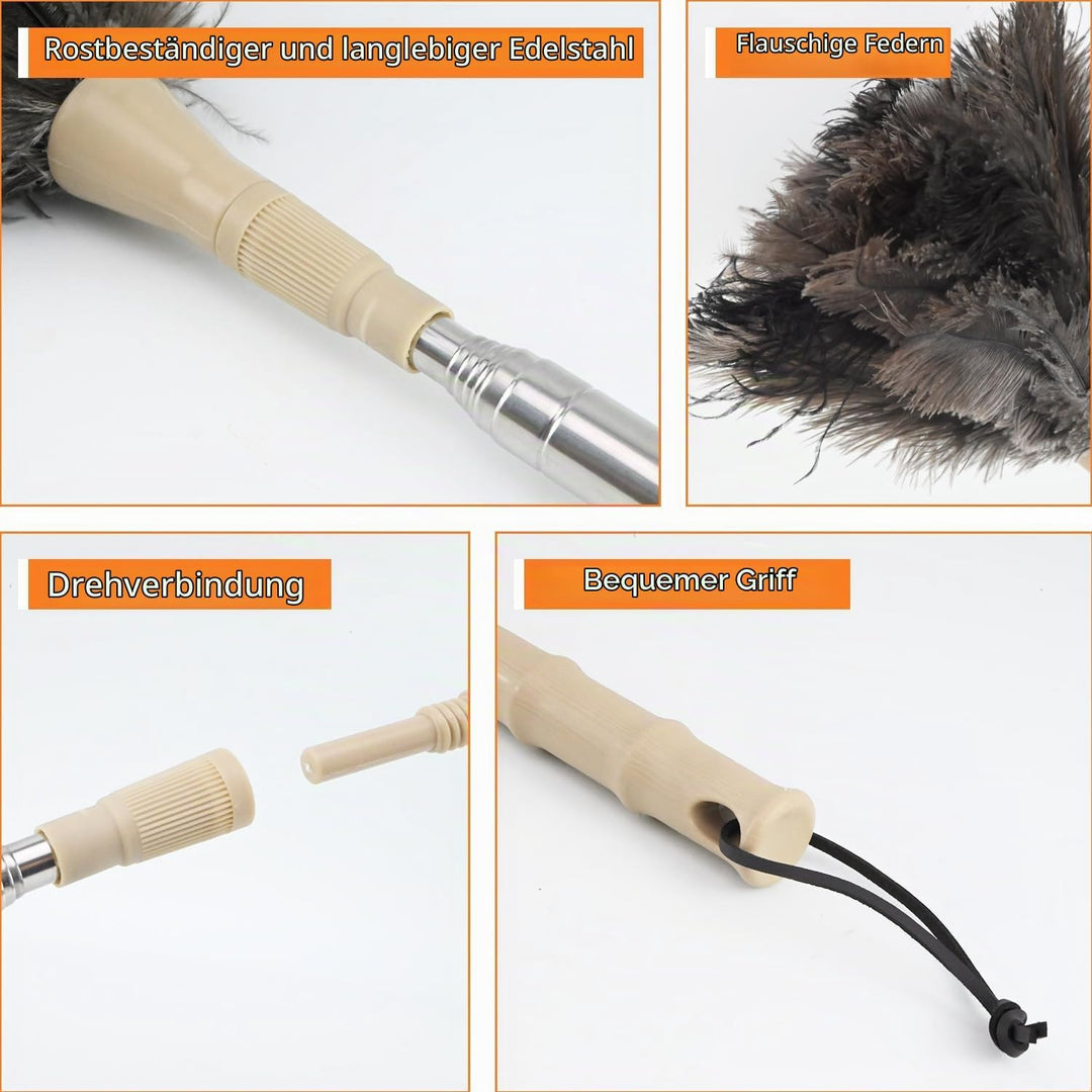 Duster Ostrich Feathers Staubwedel Straussenfedern, staubwedel Teleskopstange Straussenfedern Reinig