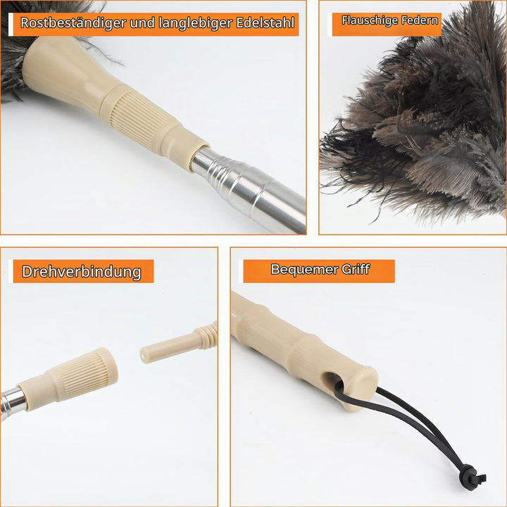 Duster Ostrich Feathers Staubwedel Straussenfedern, staubwedel Teleskopstange Straussenfedern Reinig