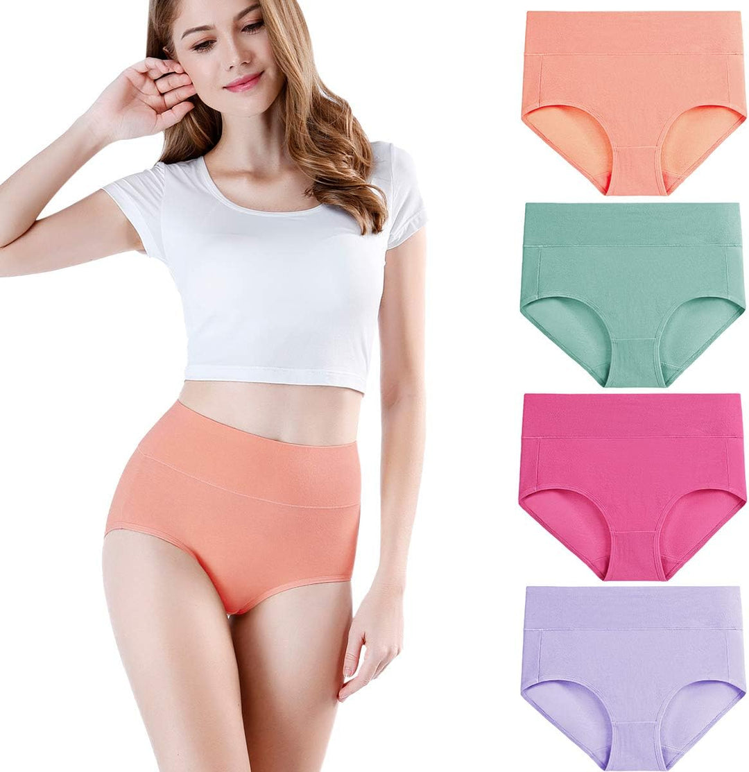 wirarpa Unterhosen Damen Baumwolle Frauen Unterwäsche Hohe Taille Slips Hoher Taillenslip 4er Pack L