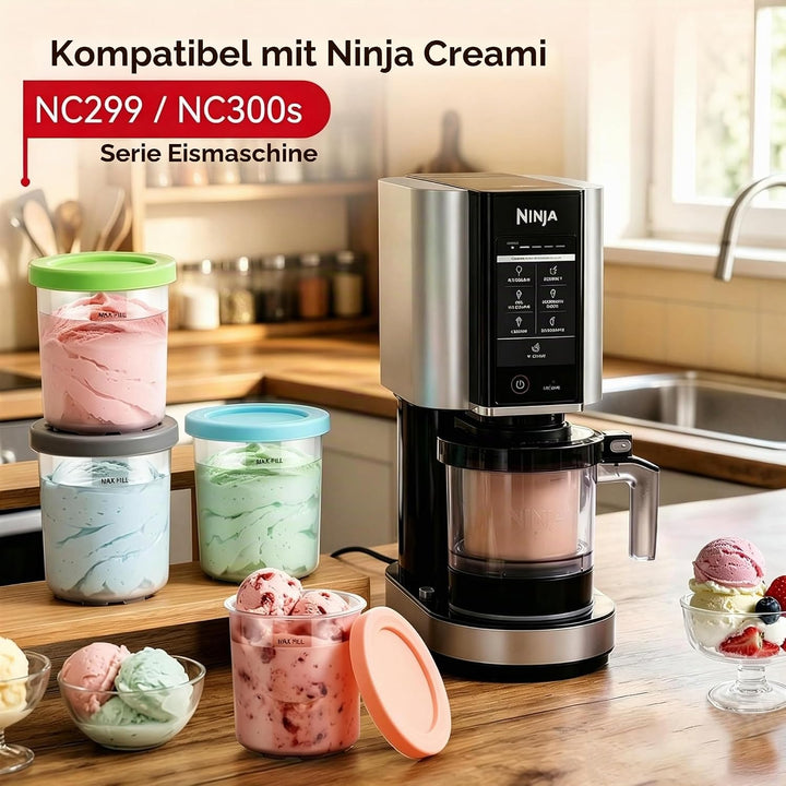 4 Stück Container for Ninja Creami NC300EU NC301EU,Replacement for Ninja Creami Deluxe Pints and Lid
