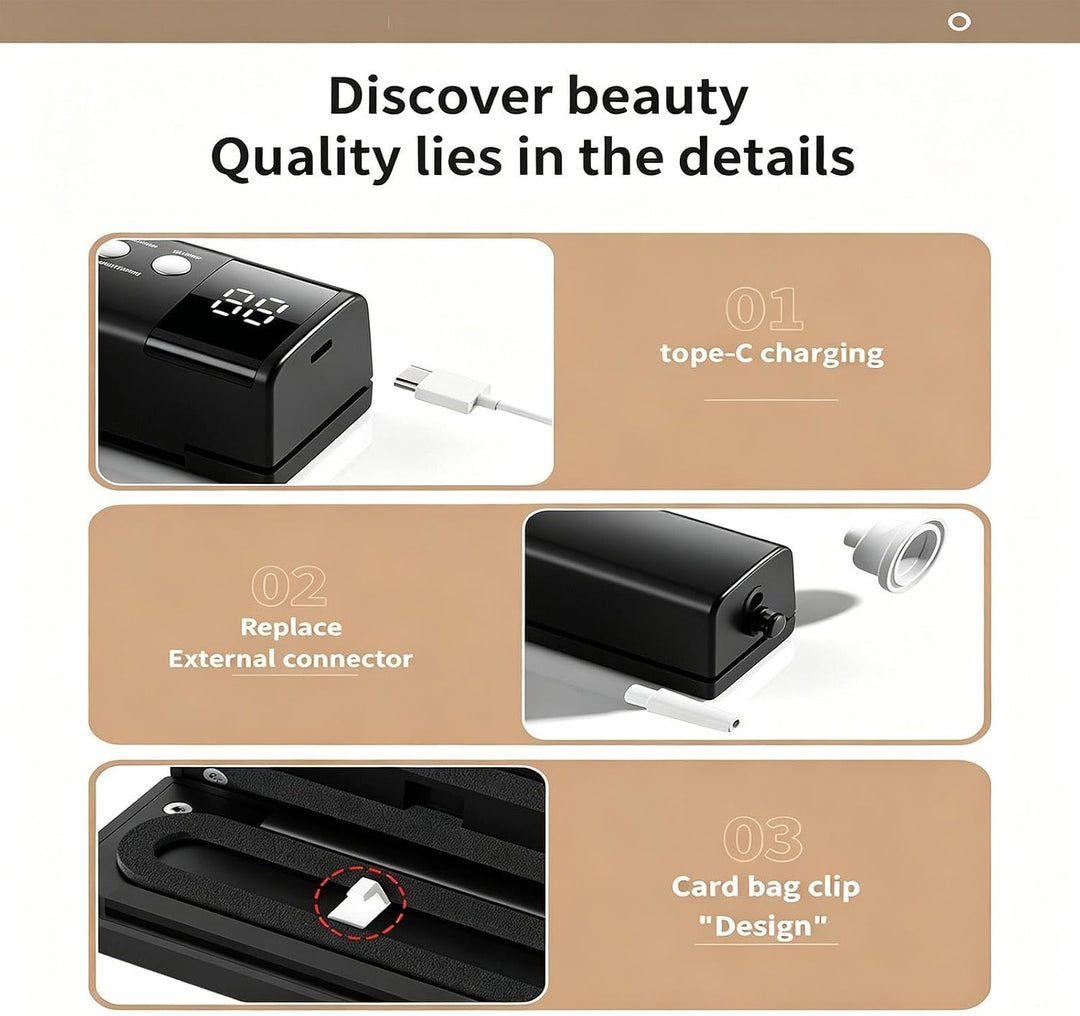 Vakuum-Versiegelungsgerät, tragbar, 17,6 x 5,8 x 2,08 x 2,1 cm, mit LED-Display, langlebiges ABS-Mat