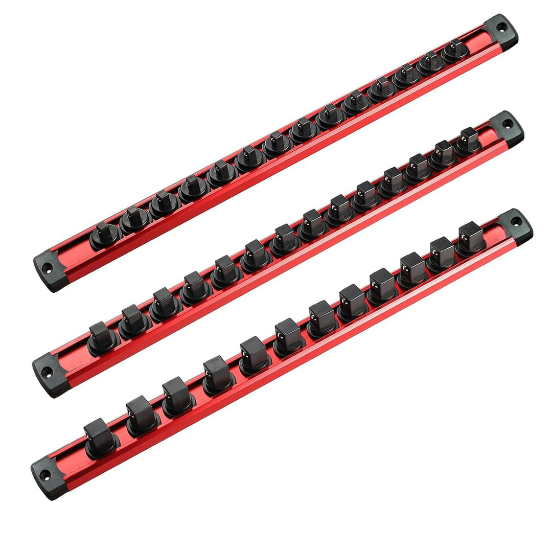 ACEBON Magnetische Stecknuss-Rail 3-tlg, Aluminium Steckschlüssel-Organizer mit 40 Drehbare Clips fü