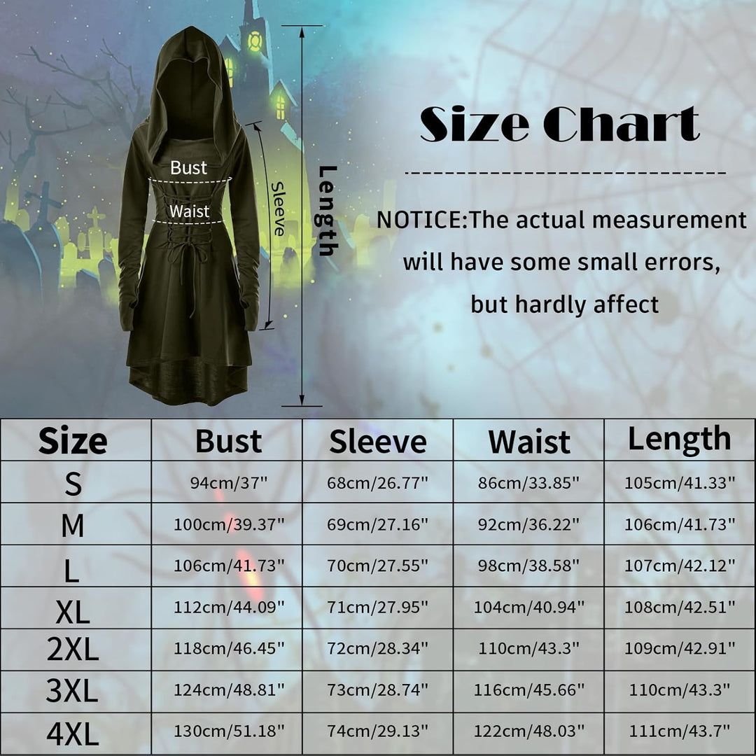 CNVAUIE Renaissance Kostüm Damen Gewand Mittelalterliches Kapuzenkleid Gothic Kleid Cosplay für Hall