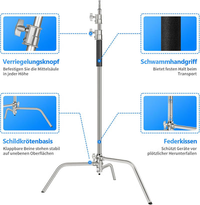 NEEWER Pro Hochleistungs C Ständer aus 100% Edelstahl mit Auslegerarm, maximale Höhe 320cm, Fotograf