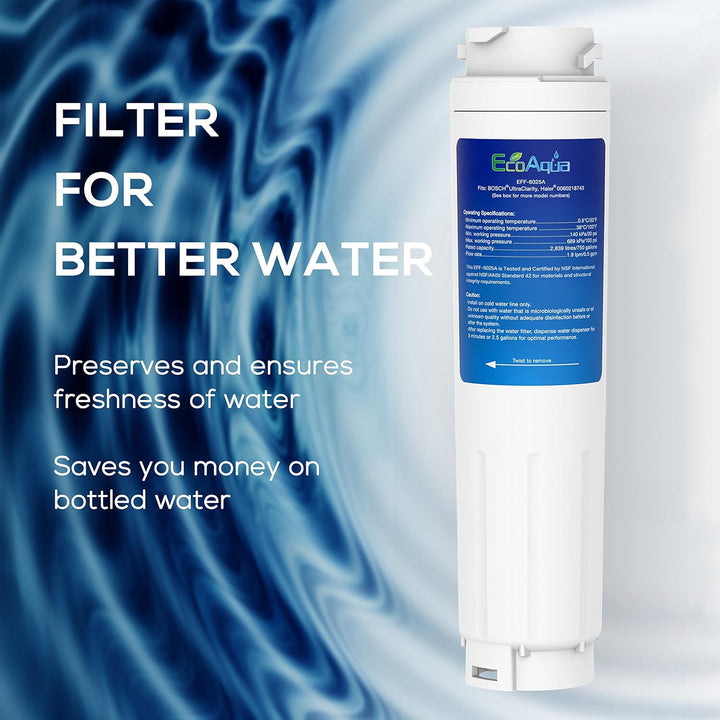 EcoAqua EFF-6025A Kühlschrank Wasserfilter Kompatibel mit Bosch Ultra Clarity 644845, KAD62A70, KAD6