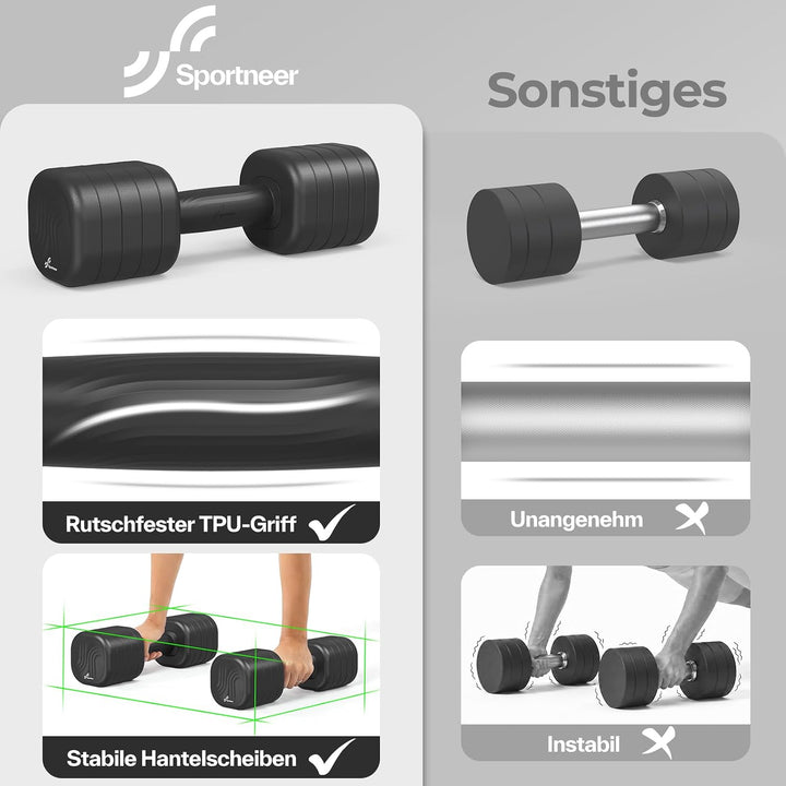 Sportneer Hanteln Frauen Set Verstellbare, Hanteln je 1–2,5/1-5 kg Gewichte | Hanteln Set mit rutsch