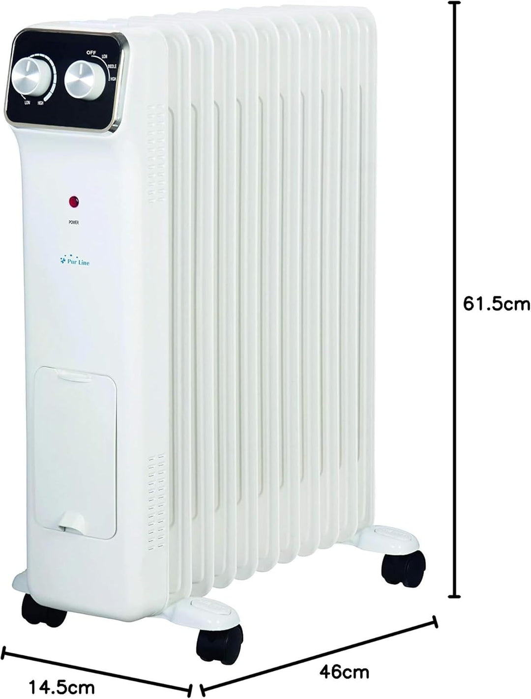 PURLINE HOTI OR2500 Öl-Heizkörper, 2500 W, 11 Elemente, Thermostat, 3 Leistungsstufen, Elektroheizun