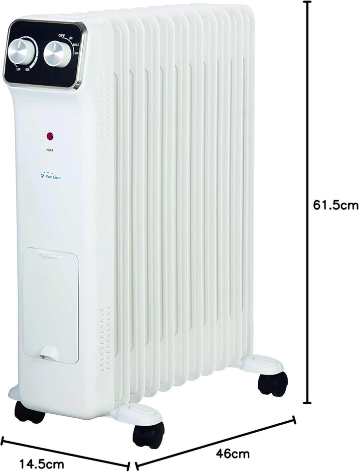 PURLINE HOTI OR2500 Öl-Heizkörper, 2500 W, 11 Elemente, Thermostat, 3 Leistungsstufen, Elektroheizun