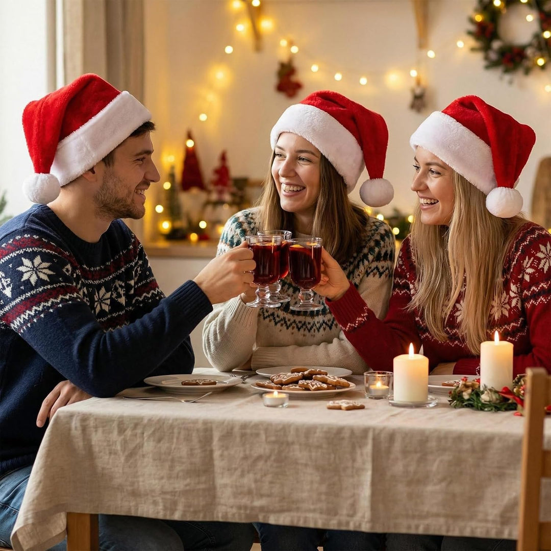 KONVINIT Weihnachtsmütze Nikolausmütze Erwachsene Plüsch Rand Weihnachtsfeier Rote Santa Mütze Nikol