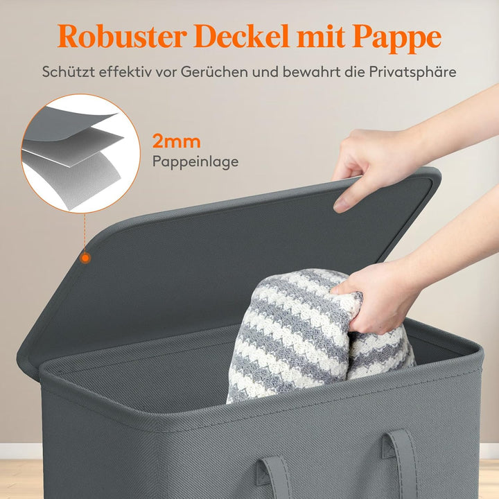 Lifewit 65L Wäschekorb Schmal mit Deckel, Wäschekorb Waschenkorbe Faltbar Klein, Wäschesammler mit G