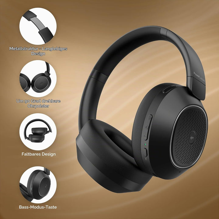 PowerLocus Hybrid Active Noise Cancelling Kopfhörer, 60 Std. Spielzeit Kopfhörer Kabellos, Transpare