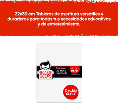 Board Geeks 25 Mini-Whiteboards Set - Doppelseitige Tafeln für Kinder, Lehrer und Schüler - Weissbre