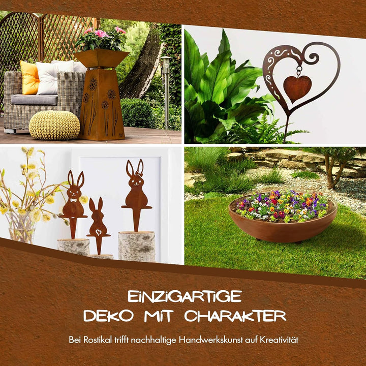 Rostikal Gartenstecker Deko Herz 62 cm – Blumenstecker aus Metall für Garten und Blumenbeete – Handg