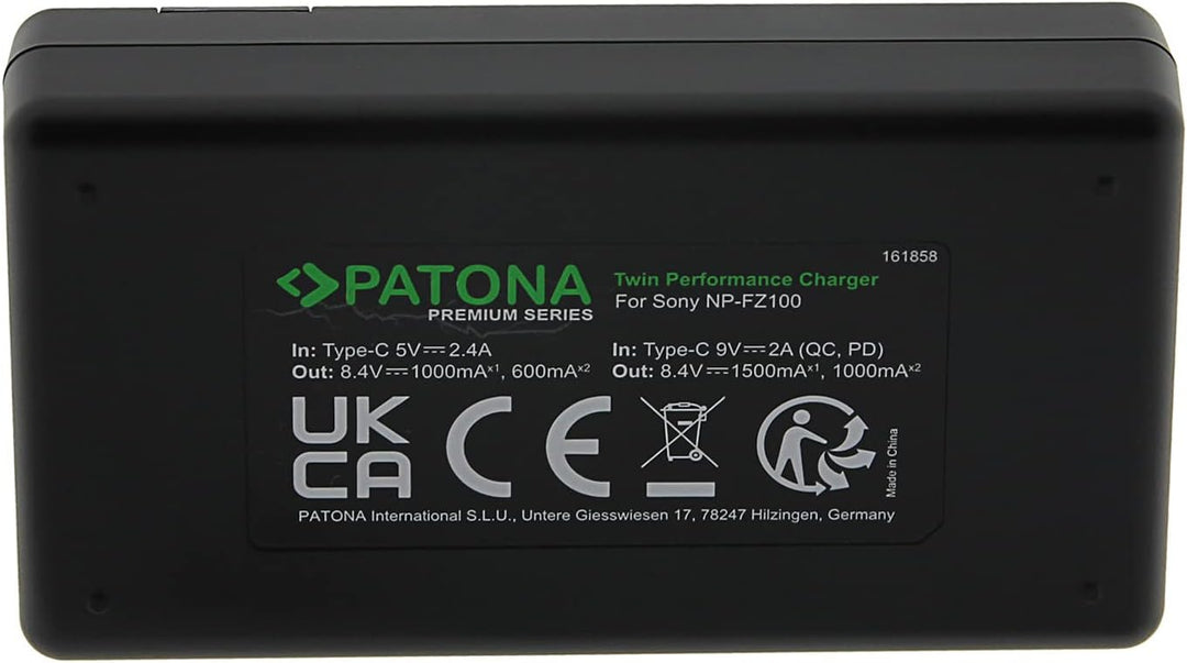 PATONA NP-FZ100 PD-Performance Akku-Ladegerät (1500mA) USB-C Mini Dual LCD - PD/QC fähig (161858)