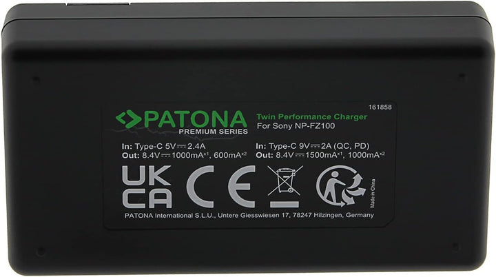 PATONA NP-FZ100 PD-Performance Akku-Ladegerät (1500mA) USB-C Mini Dual LCD - PD/QC fähig (161858)