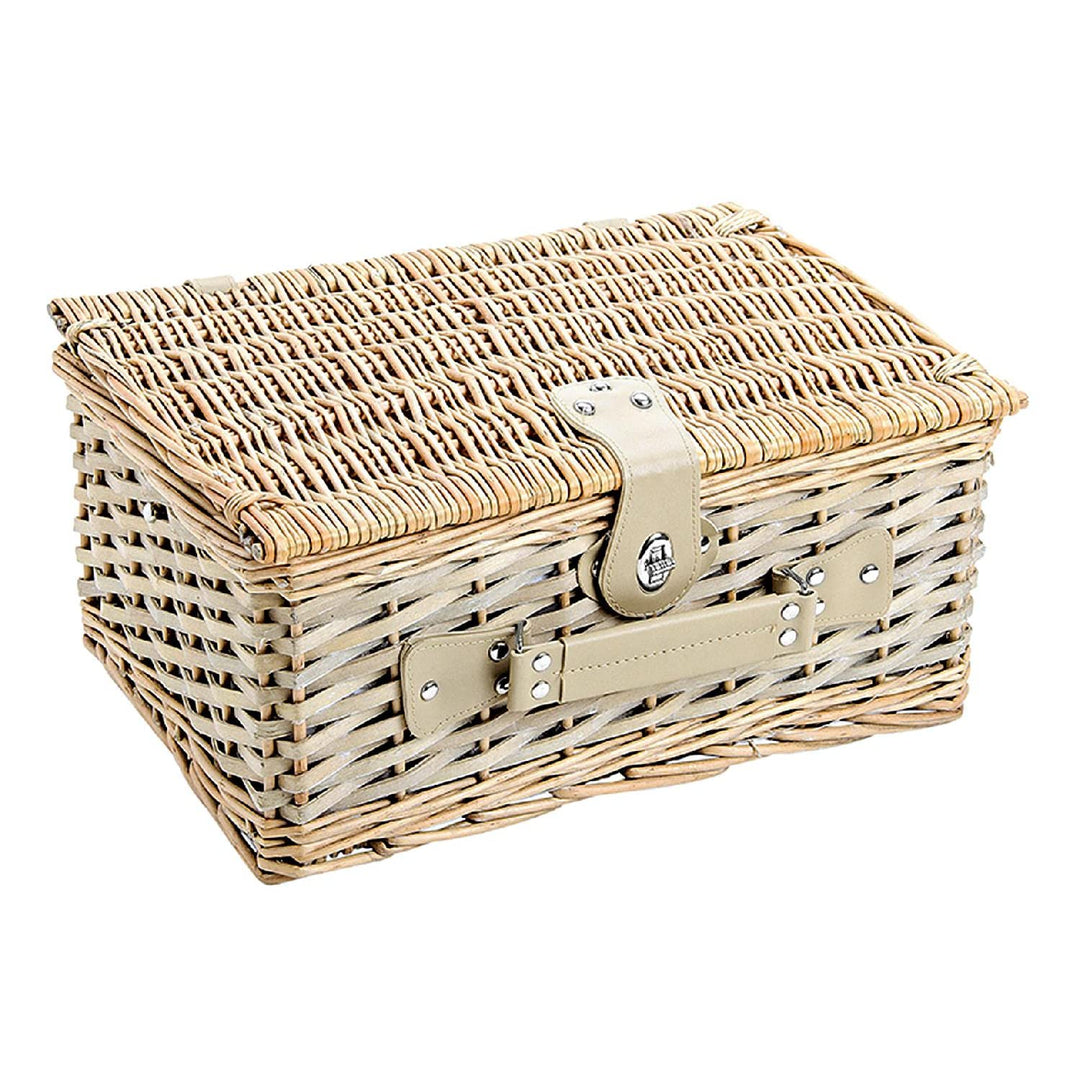 Picknickkorb Grün-Weiss mit Blumenmuster | Picknickset für 4 Personen mit Teller, Besteck und Tassen