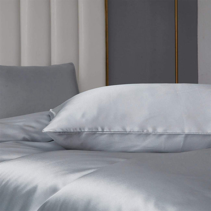 Damier Bettwäsche 220x240cm Grau Glänzend Einfarbig Bettwäsche Set 3 Teilig Hochwertiges Satin Decke