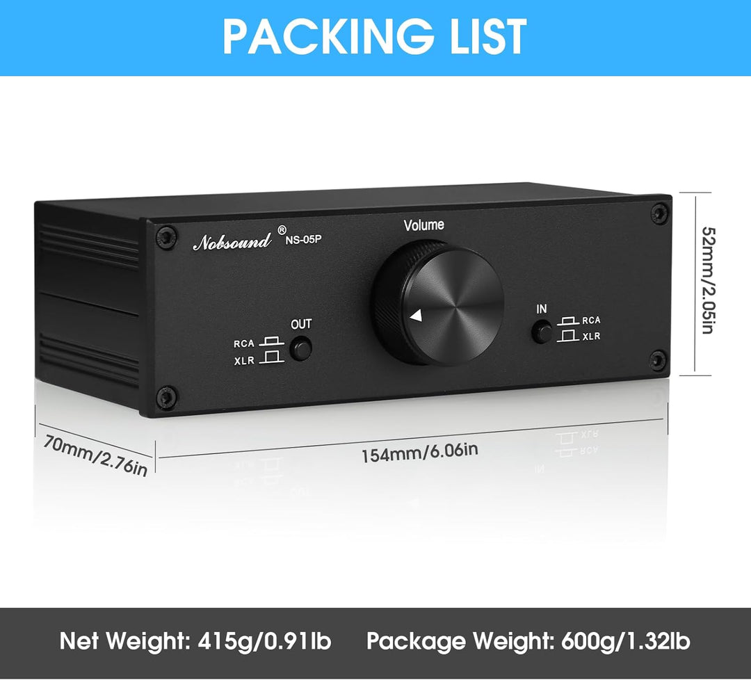 Nobsound Mini Fully-Balanced/Single-Ended Passive Preamp; Hi-Fi Pre-Amplifier; XLR/RCA Volume Contro