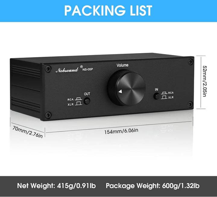 Nobsound Mini Fully-Balanced/Single-Ended Passive Preamp; Hi-Fi Pre-Amplifier; XLR/RCA Volume Contro