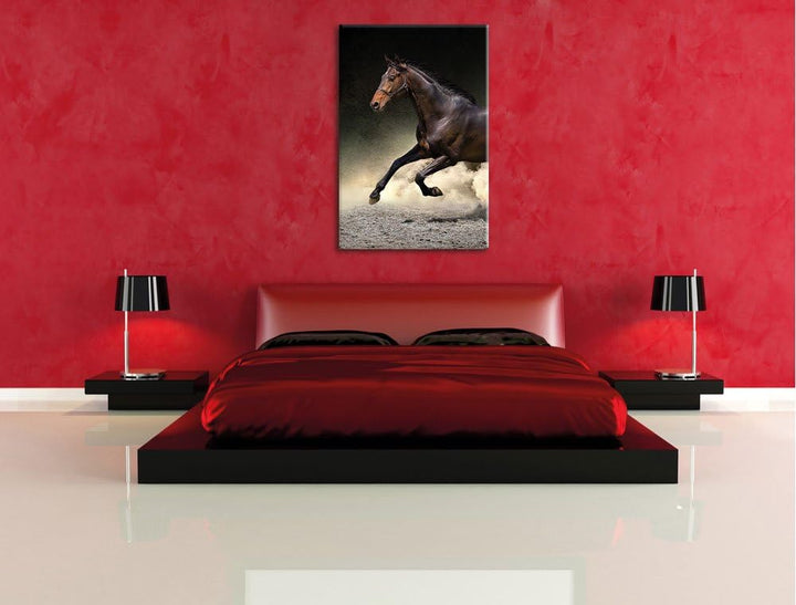 Dark Schwarzer Hengst, Format: 100x70 auf Leinwand, XXL riesige Bilder fertig gerahmt mit Keilrahmen