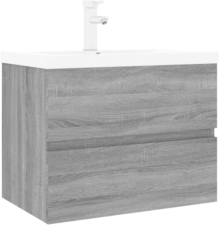 WIFESE Waschbeckenschrank mit Einbaubecken & Wasserhahn 61x39x18,5 cm Grau Sonoma Holzwerkstoff Wasc