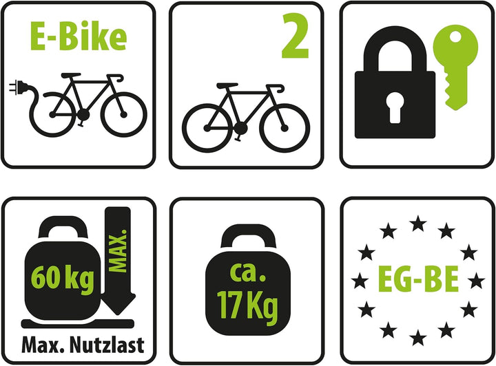 EUFAB 11648ON Fahrradträger Premium 2 "Black Edition, E-Bike geeignet, komplett vormontiert, Diebsta