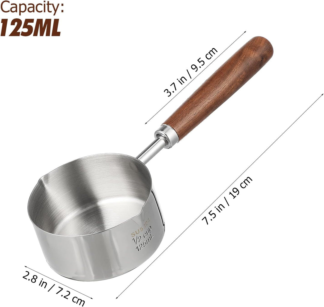 UKCOCO Mini Topf Edelstahl 125ml mit Holzgriff - Kleiner Butterwärmer Induktion & Herd - Milchpfanne