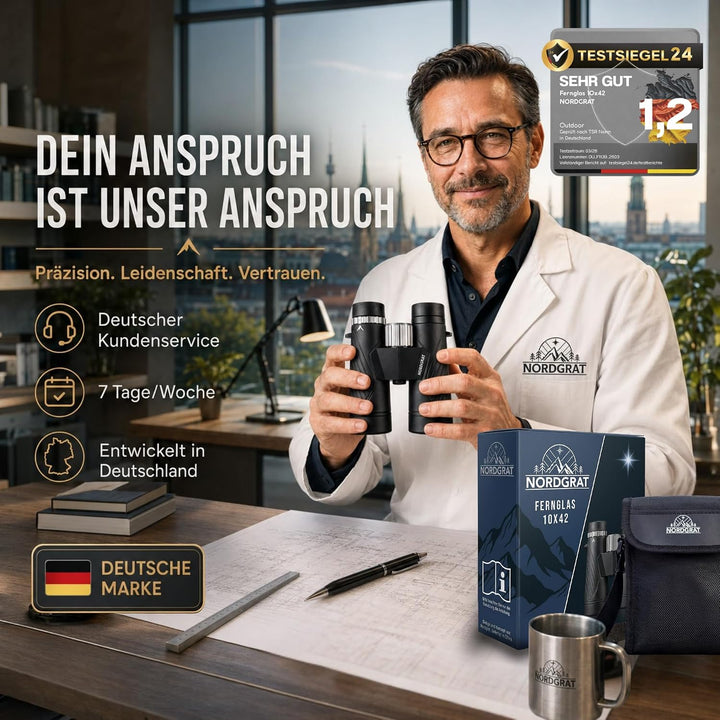 Fernglas 10x42 für Erwachsene – IPX7 wasserdicht, BAK-4-HD-Prisma, FMC-Linsen, phasenkorrigiert, für
