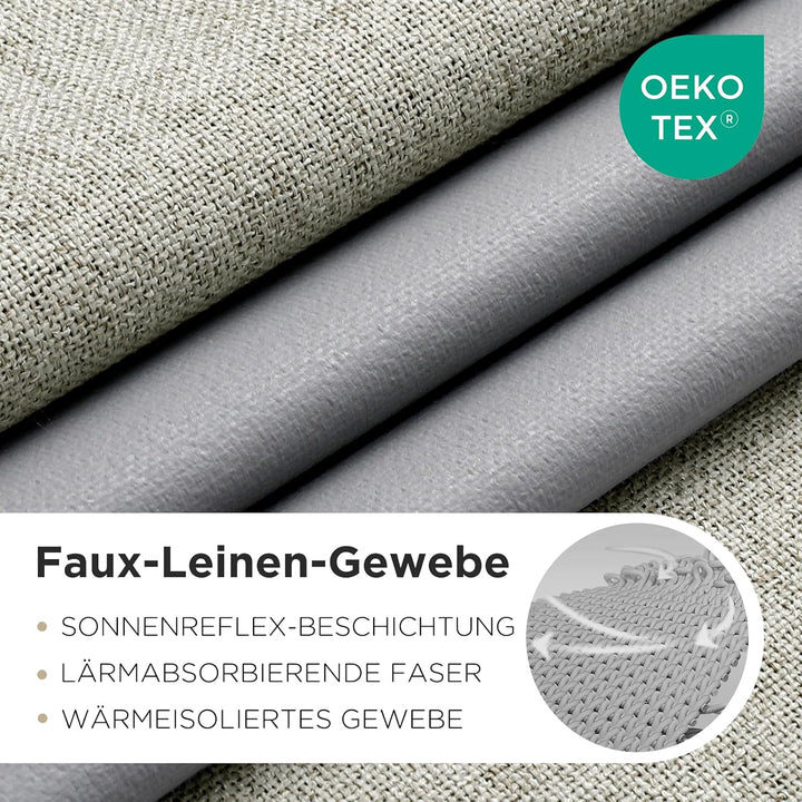 Joydeco 100% Blickdichte Vorhänge mit Ösen Gardinen Leinenoptik 2 Stück, Verdunkelungsvorhang Leinen