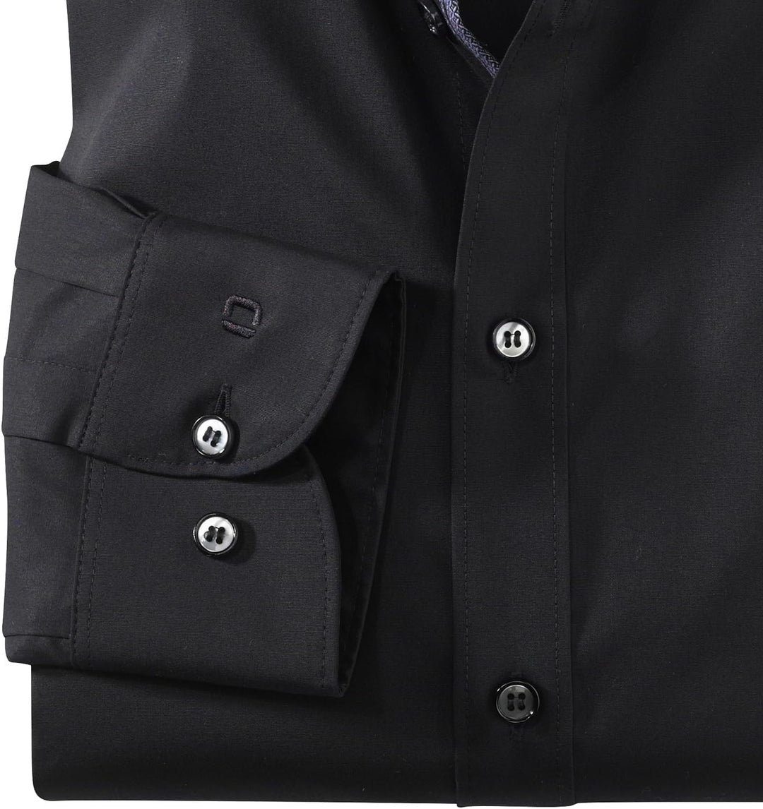 OLYMP Herren Businesshemd Langarm Level.Five.Body.fit,Einfarbig,Body fit,Royal Kent 37 Schwarz 68, 3