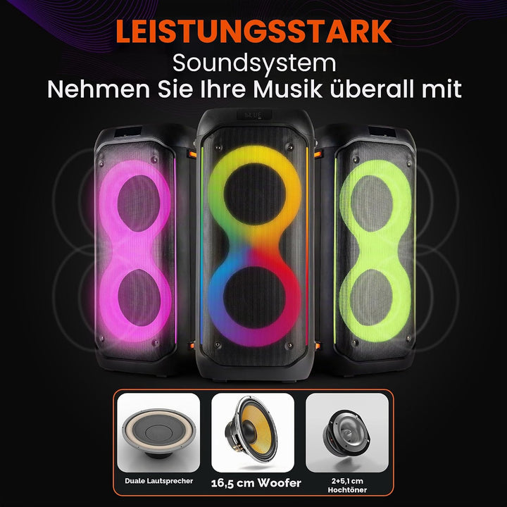 Pyle Bluetooth-Party-Lautsprecher 160W, Karaoke-System mit 2X 6,5", Mikrofon, Akku, USB/SD/FM/TWS, P