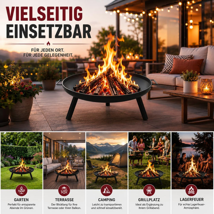 Feuerschale Feuerstelle Ø 60 cm für Lagerfeuer im Garten oder auf der Terrasse mit 2 Tragegriffen au