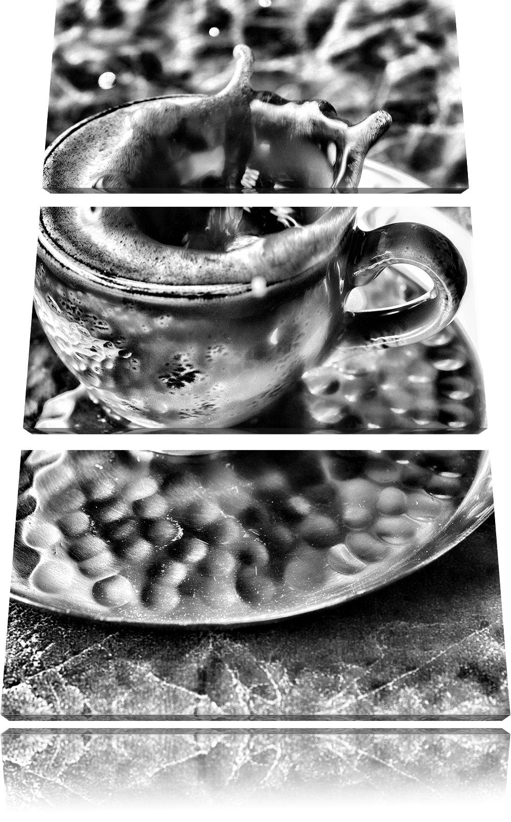 Pixxprint Monocrome, Kaffee spritzt aus Tasse 3-Teiler Leinwandbild 120x80 Bild auf Leinwand