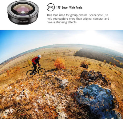 APEXEL【Updated Version HD Phone Lens Kit-170°Super (Fisheye) Wide Angle,10X Macro Lens,110° Wide Ang